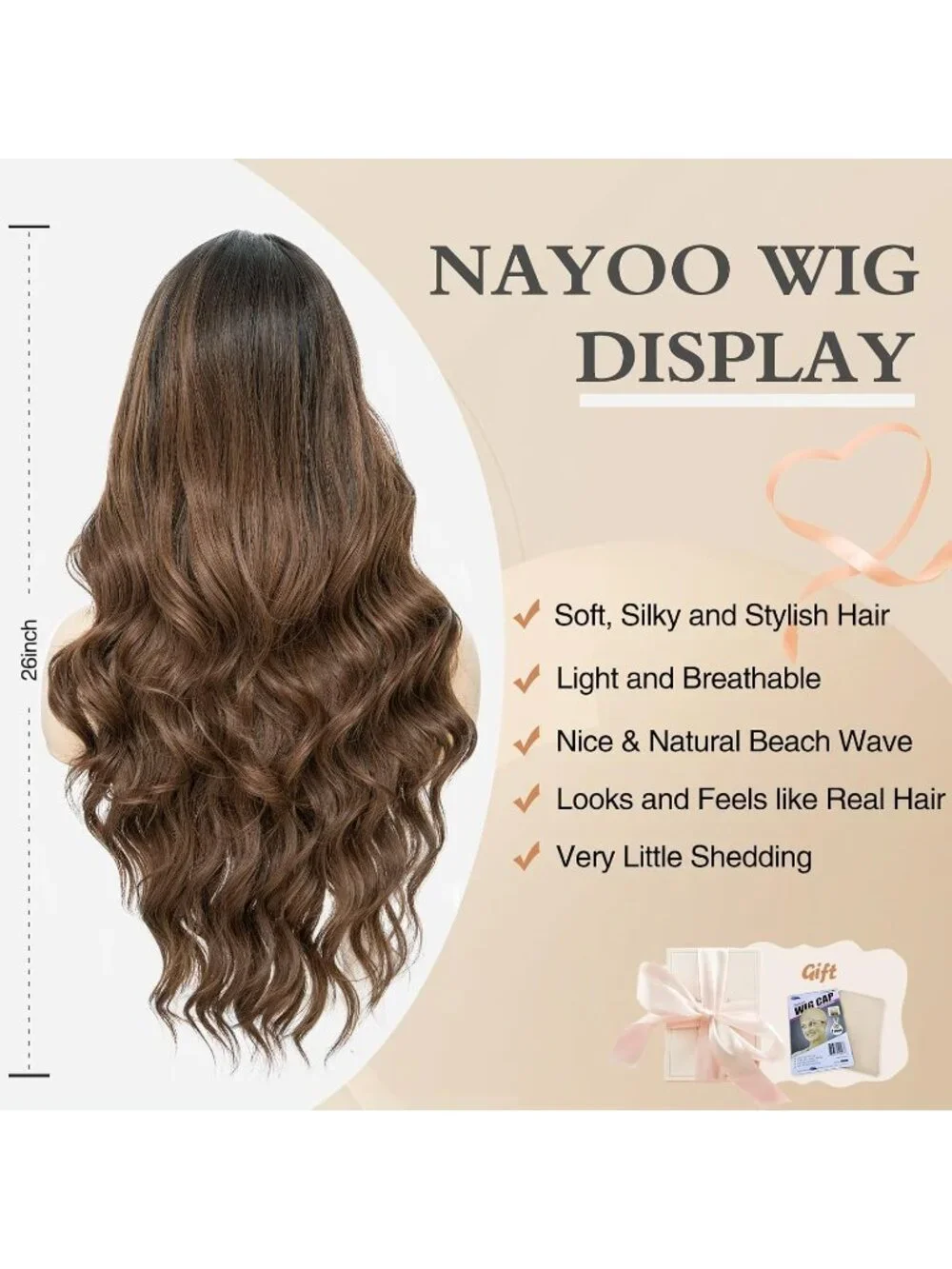 Women's Brown Ombre 26 Inch Natural Looking Heat Resistant Long Wavy Wigs